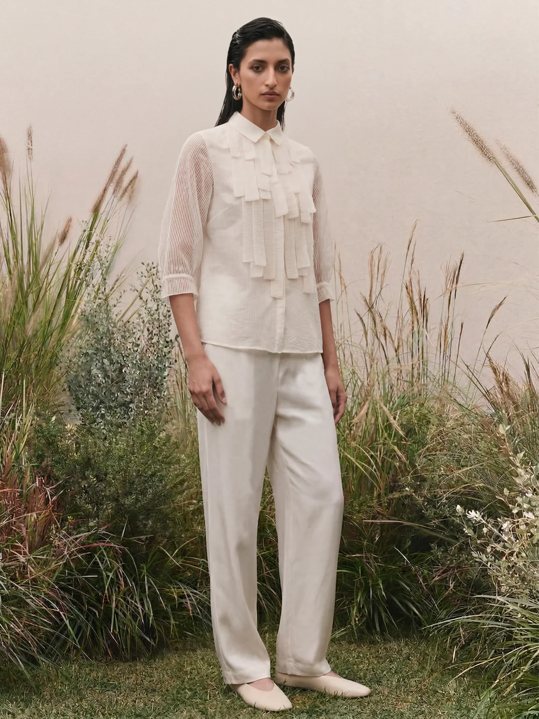 Seersucker Striped Blouse - Off-White - Image 5