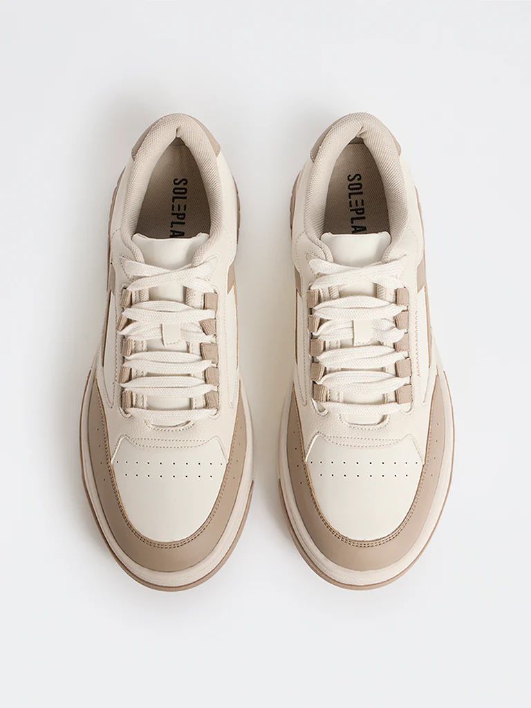 SOLEPLAY Beige Colour-Block Lace-Up Sneakers - Image 3
