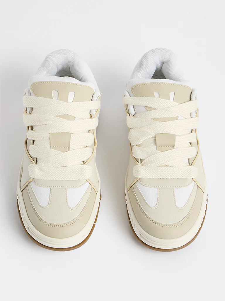 SOLEPLAY Beige Colour-Blocked Lace-Up Sneakers - Image 3