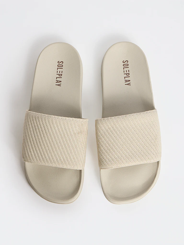 SOLEPLAY Beige Knit-Textured Slides - Image 2