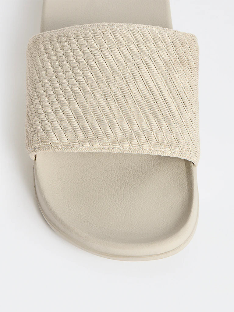 SOLEPLAY Beige Knit-Textured Slides - Image 3