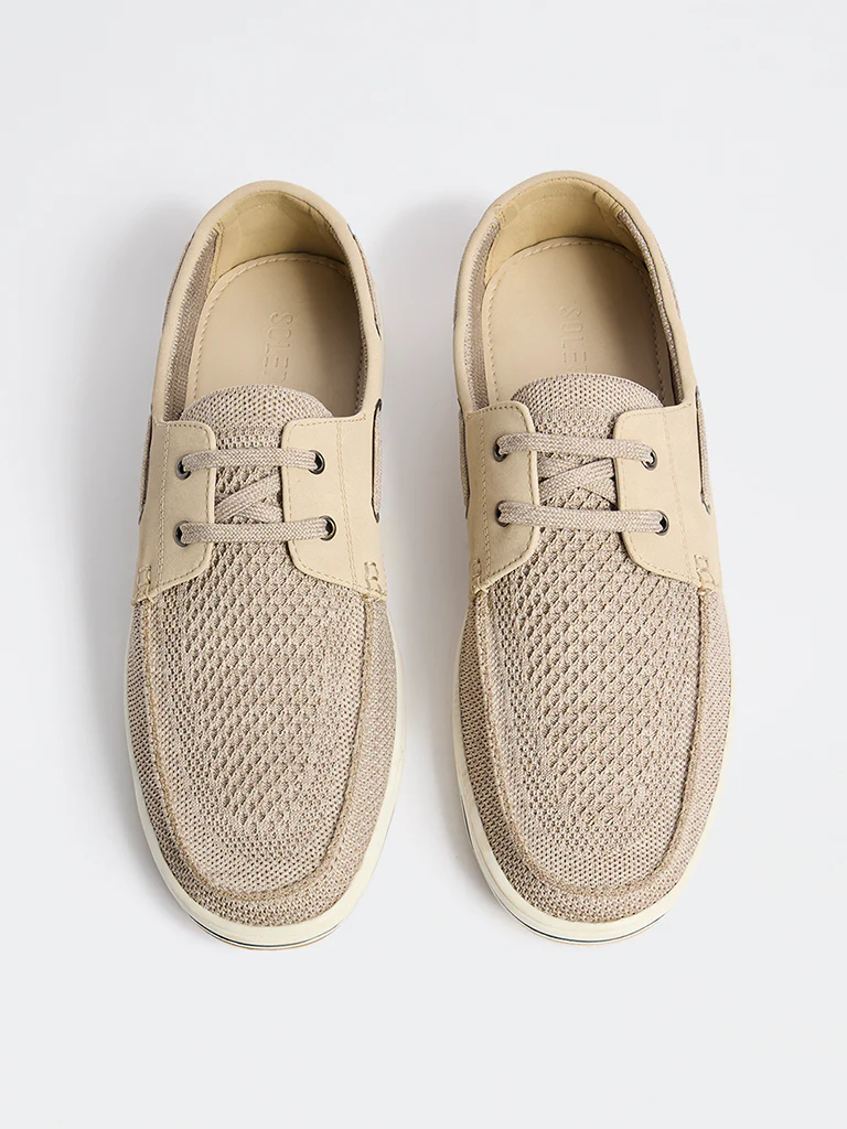 SOLEPLAY Beige Mesh-Detailed Lace-Up Sneakers - Image 2