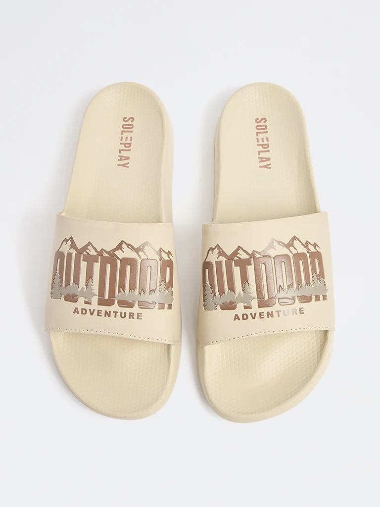 SOLEPLAY Beige Printed Pool Slides - Image 2