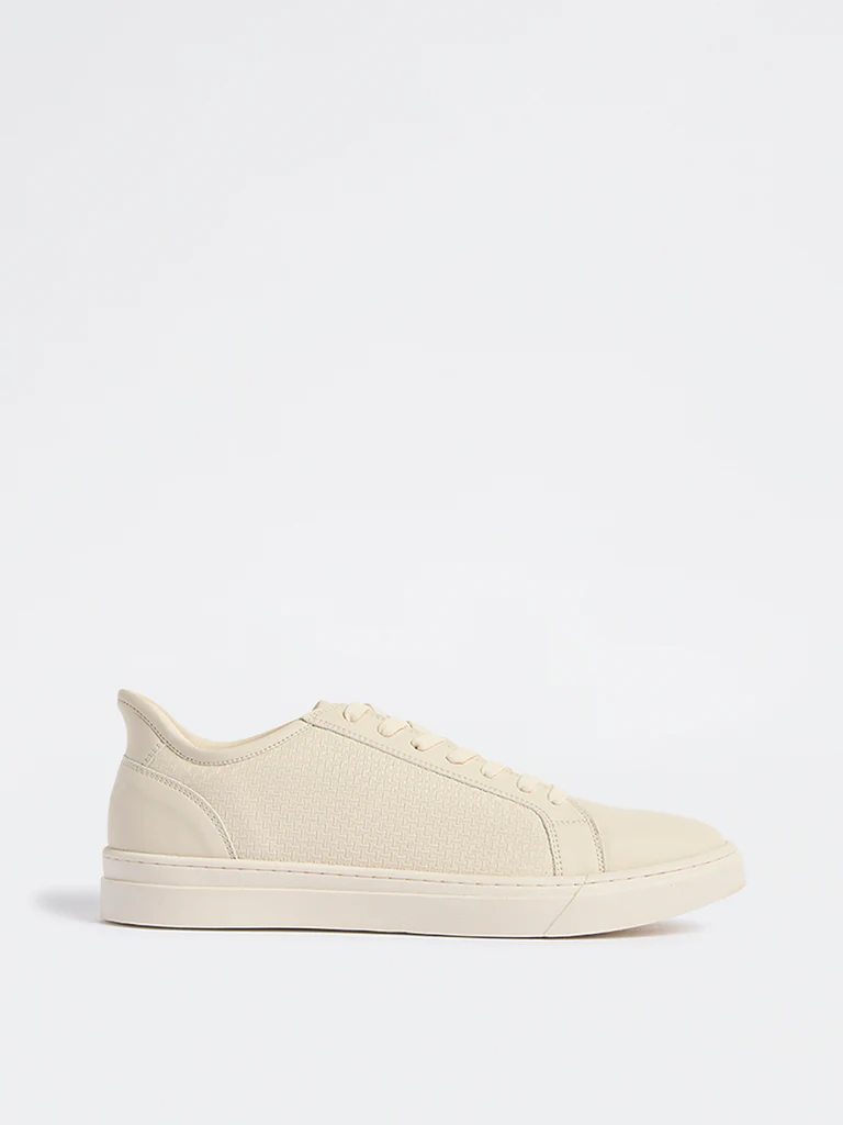 SOLEPLAY Beige Self-Textured Lace-Up Sneakers - Image 2