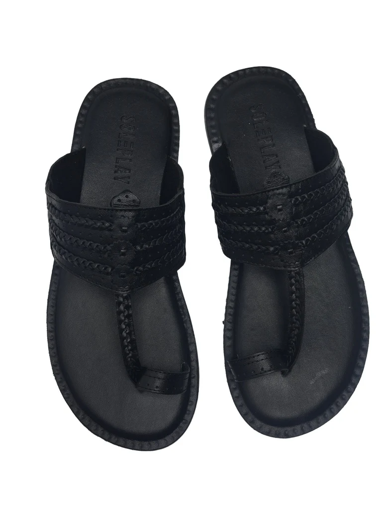 SOLEPLAY Black Braided Kolhapuri Sandals - Image 3