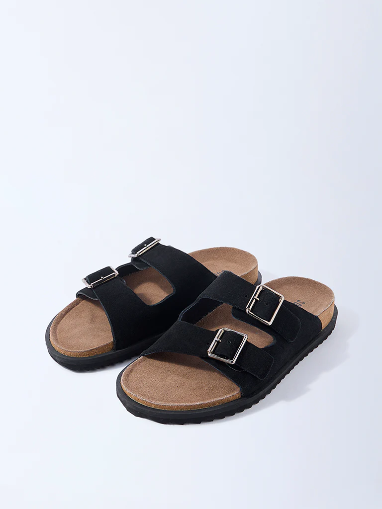 SOLEPLAY Black Dual-Strap Slip-On Leather Sandals - Image 2