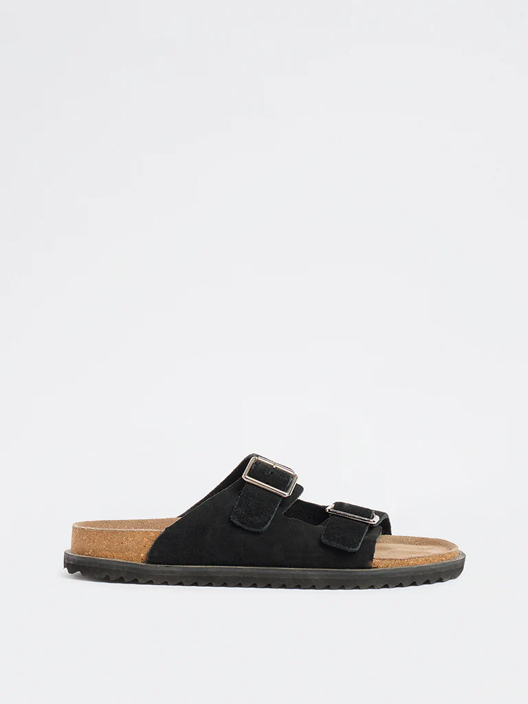 SOLEPLAY Black Dual-Strap Slip-On Suede Sandals