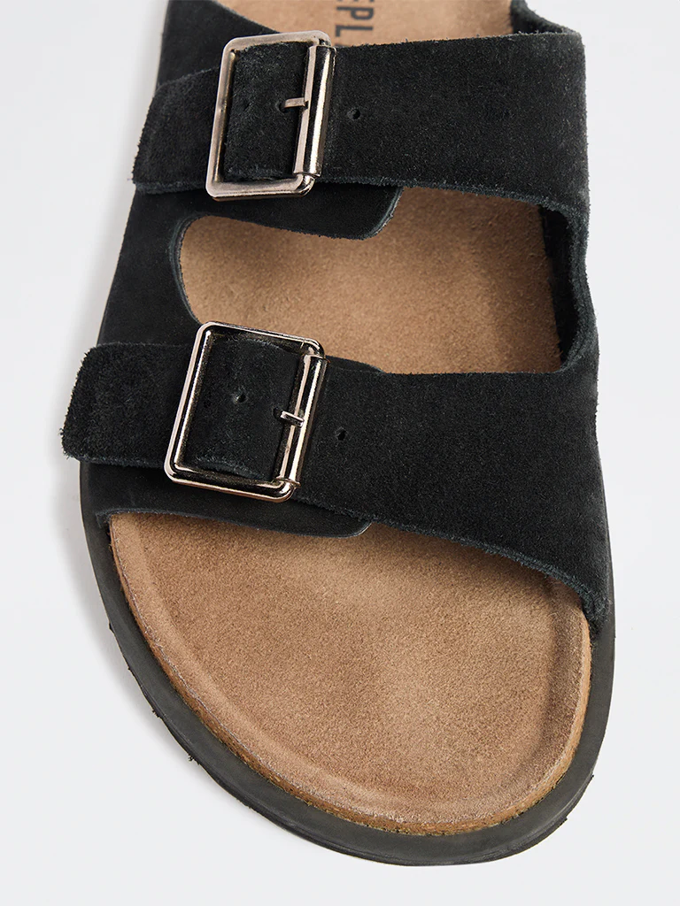 SOLEPLAY Black Dual-Strap Slip-On Suede Sandals - Image 3
