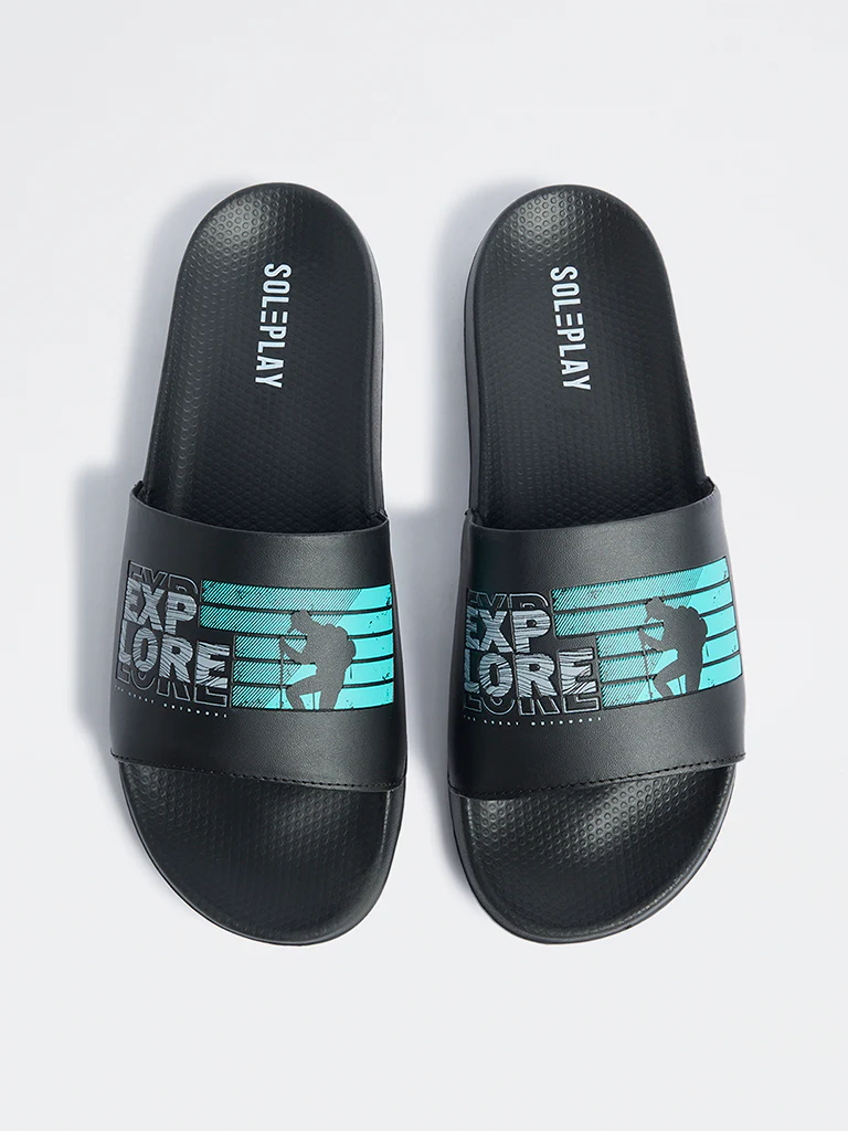 SOLEPLAY Black Graphic Design Pool Slides - Image 3