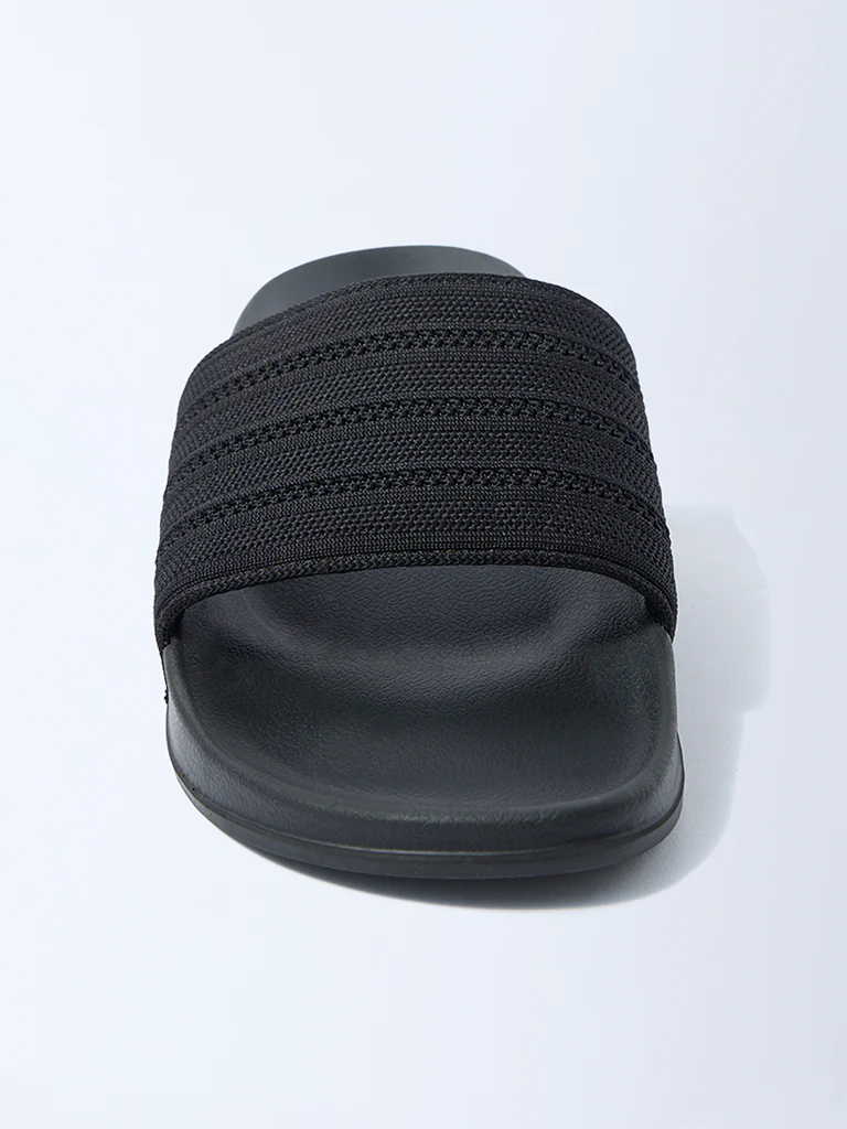 SOLEPLAY Black Knit-Textured Pool Slides - Image 3
