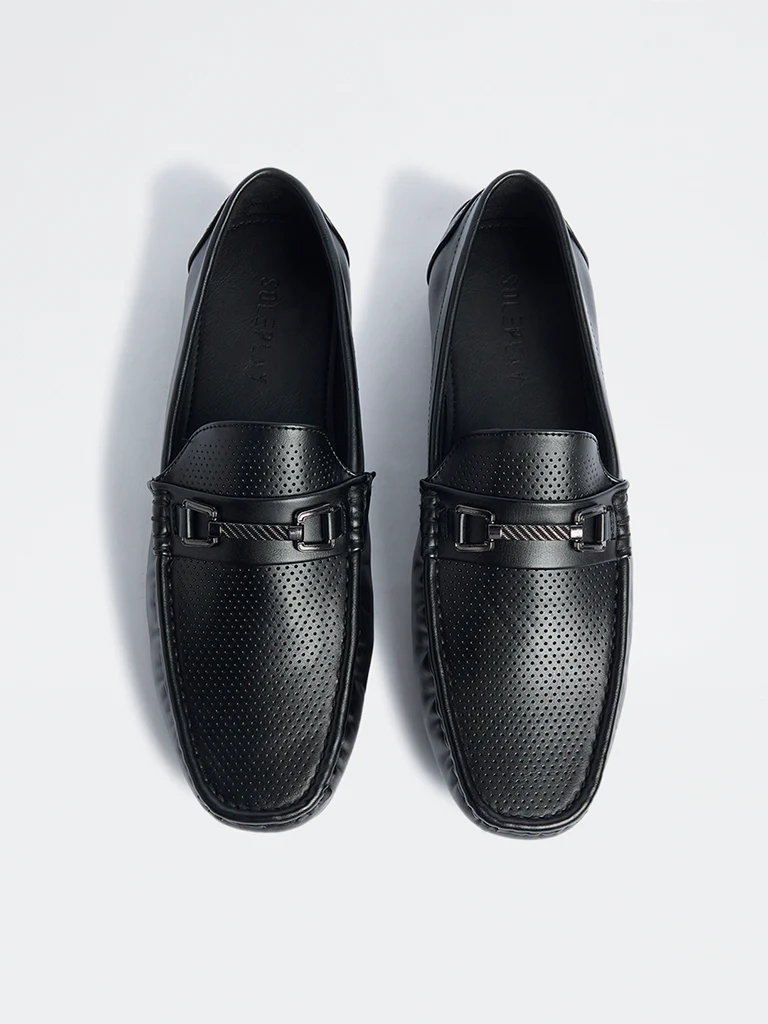 SOLEPLAY Black Perforated Penny Loafers - Image 3