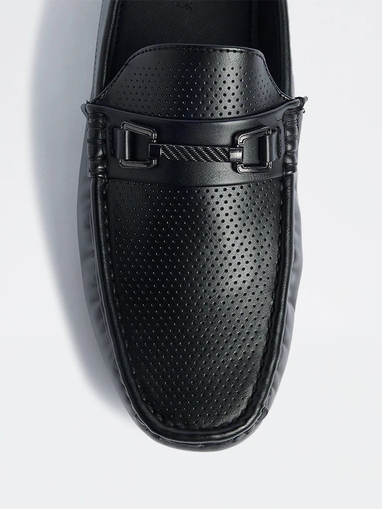 SOLEPLAY Black Perforated Penny Loafers - Image 4