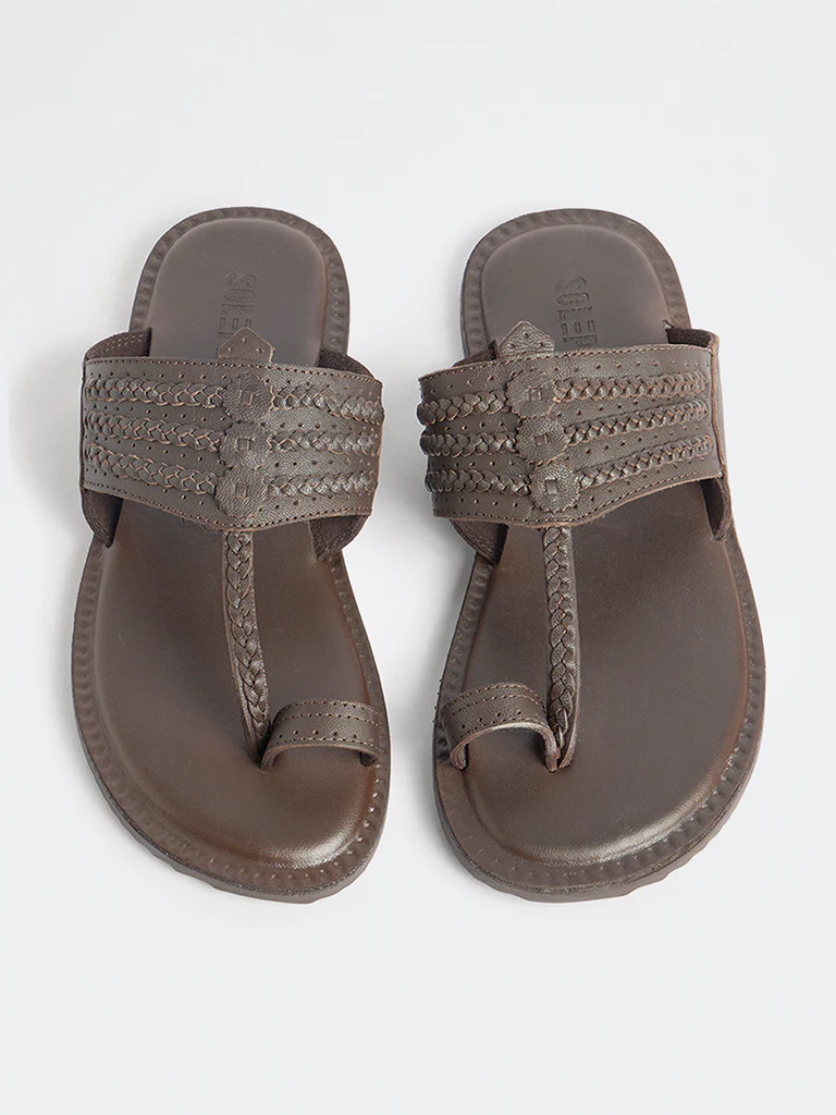 SOLEPLAY Brown Braided-Detailed Kolhapuri Sandals - Image 3