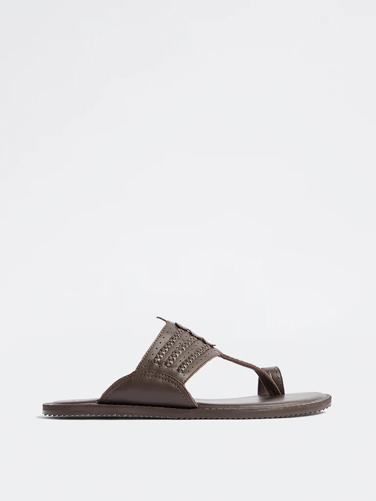SOLEPLAY Brown Braided Kolhapuri Sandals
