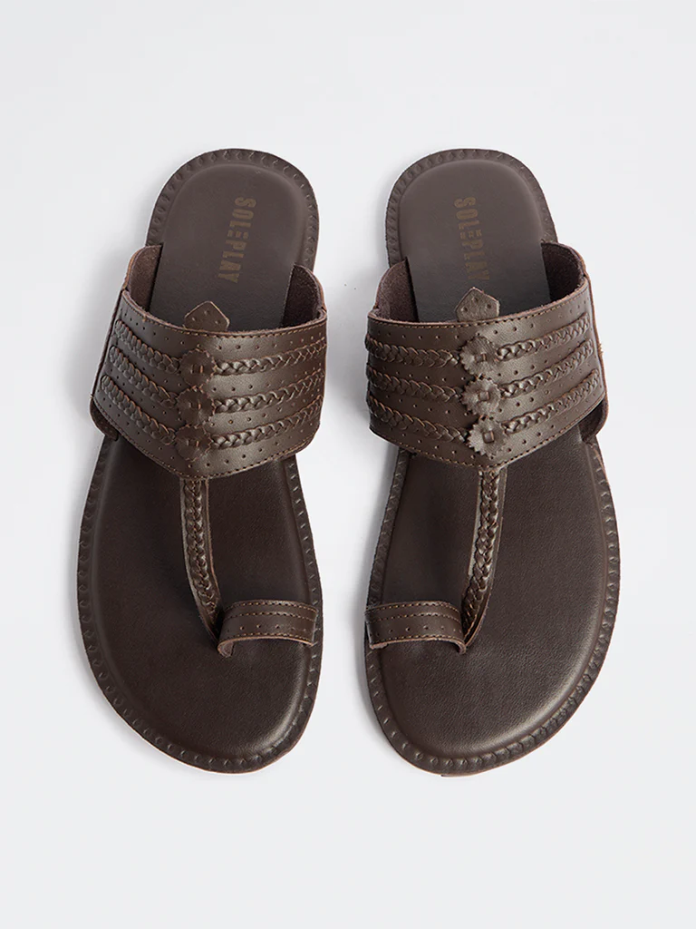 SOLEPLAY Brown Braided Kolhapuri Sandals - Image 2