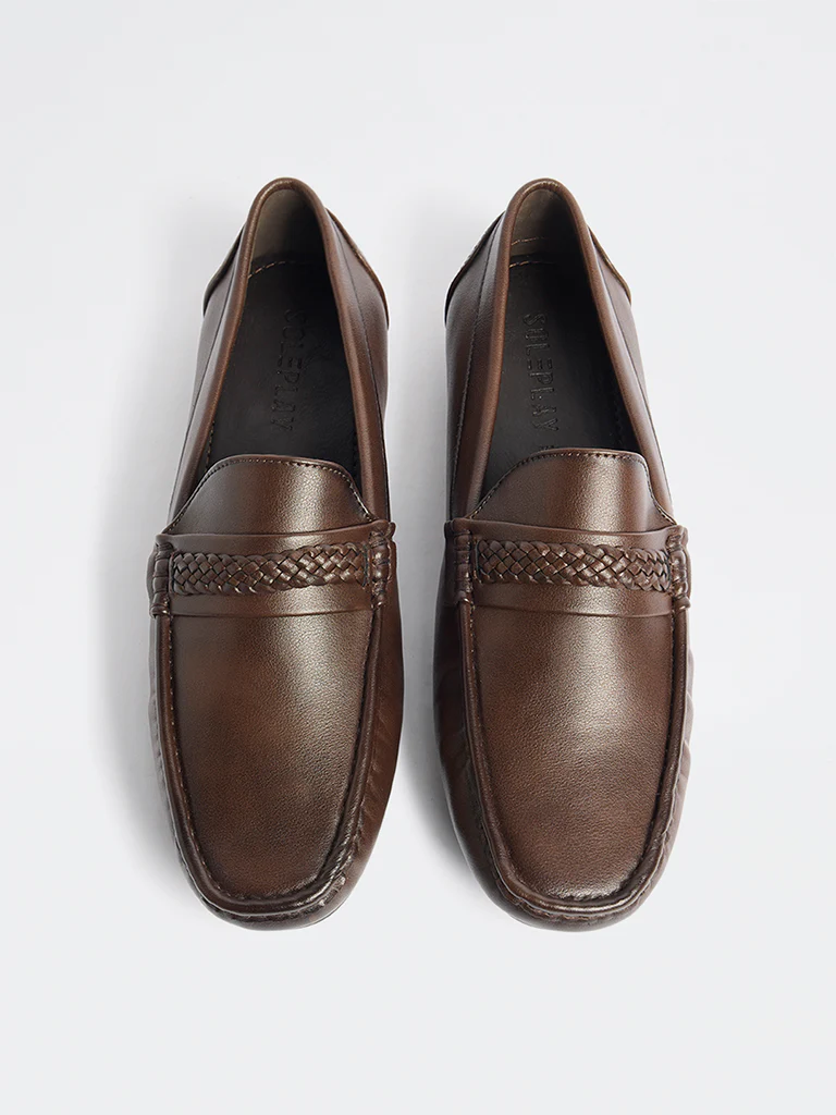 SOLEPLAY Brown Braided Penny Loafers - Image 3