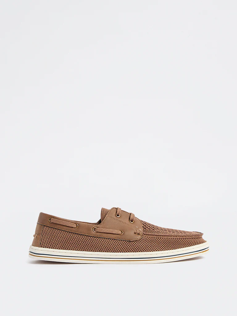 SOLEPLAY Brown Knit-Textured Lace-Up Sneakers