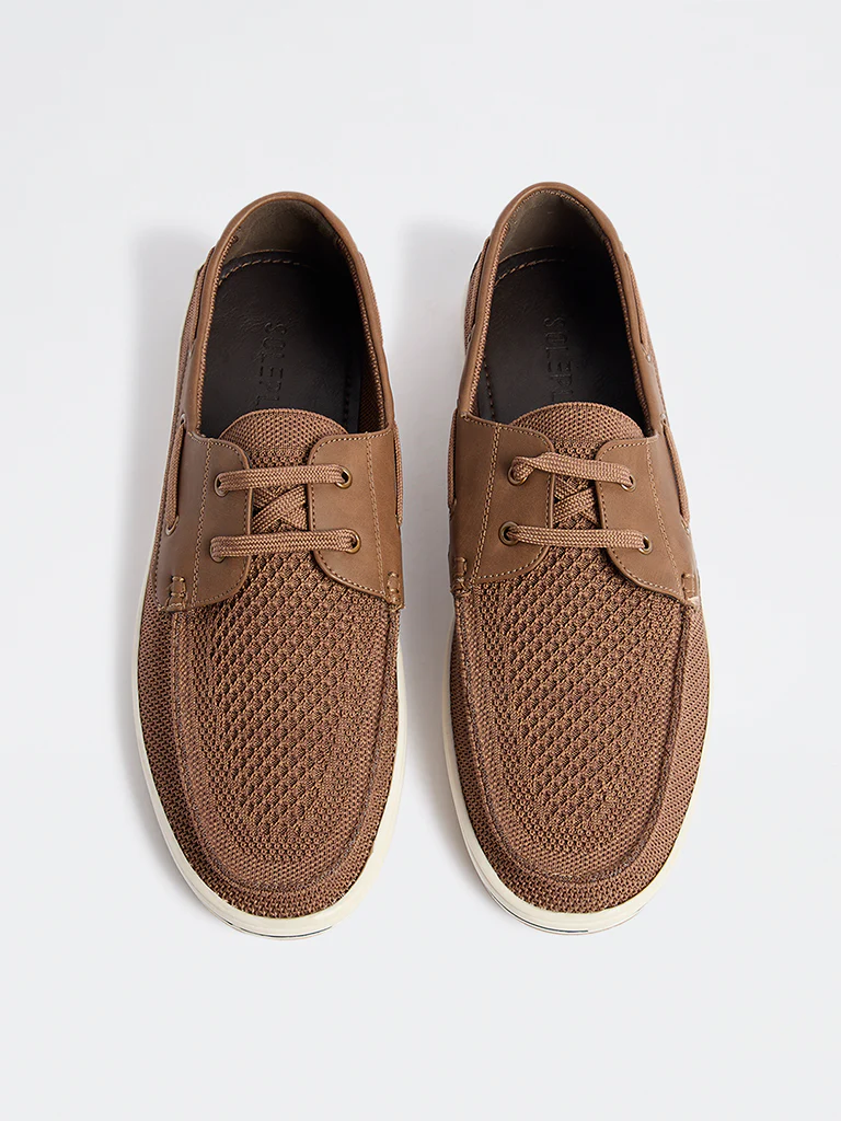SOLEPLAY Brown Knit-Textured Lace-Up Sneakers - Image 2