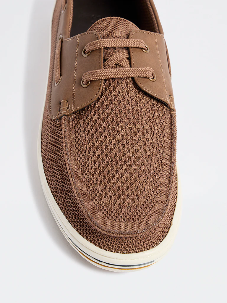 SOLEPLAY Brown Knit-Textured Lace-Up Sneakers - Image 3