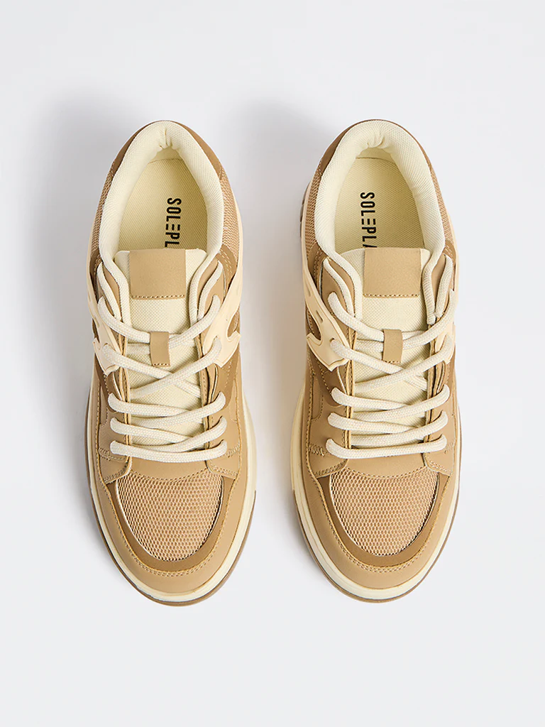 SOLEPLAY Brown Mesh-Detailed Lace-Up Sneakers - Image 2