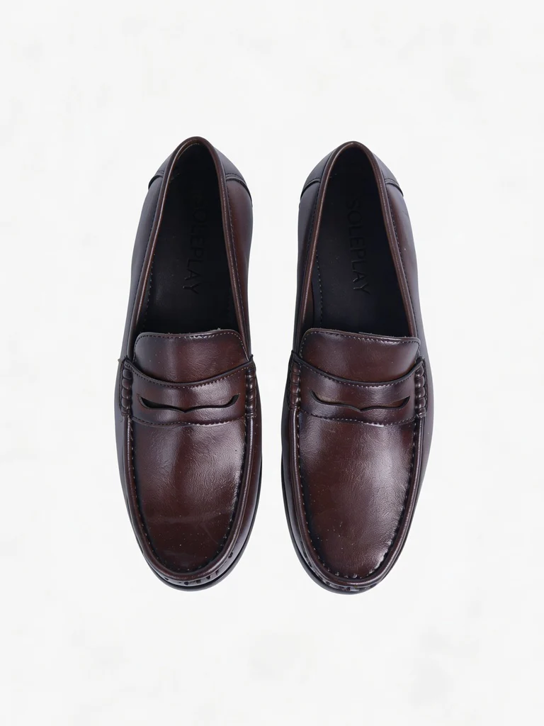 SOLEPLAY Brown Penny Leather Slip-On Loafers - Image 3