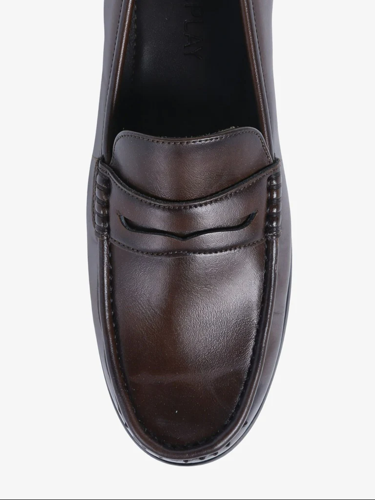SOLEPLAY Brown Penny Leather Slip-On Loafers - Image 4