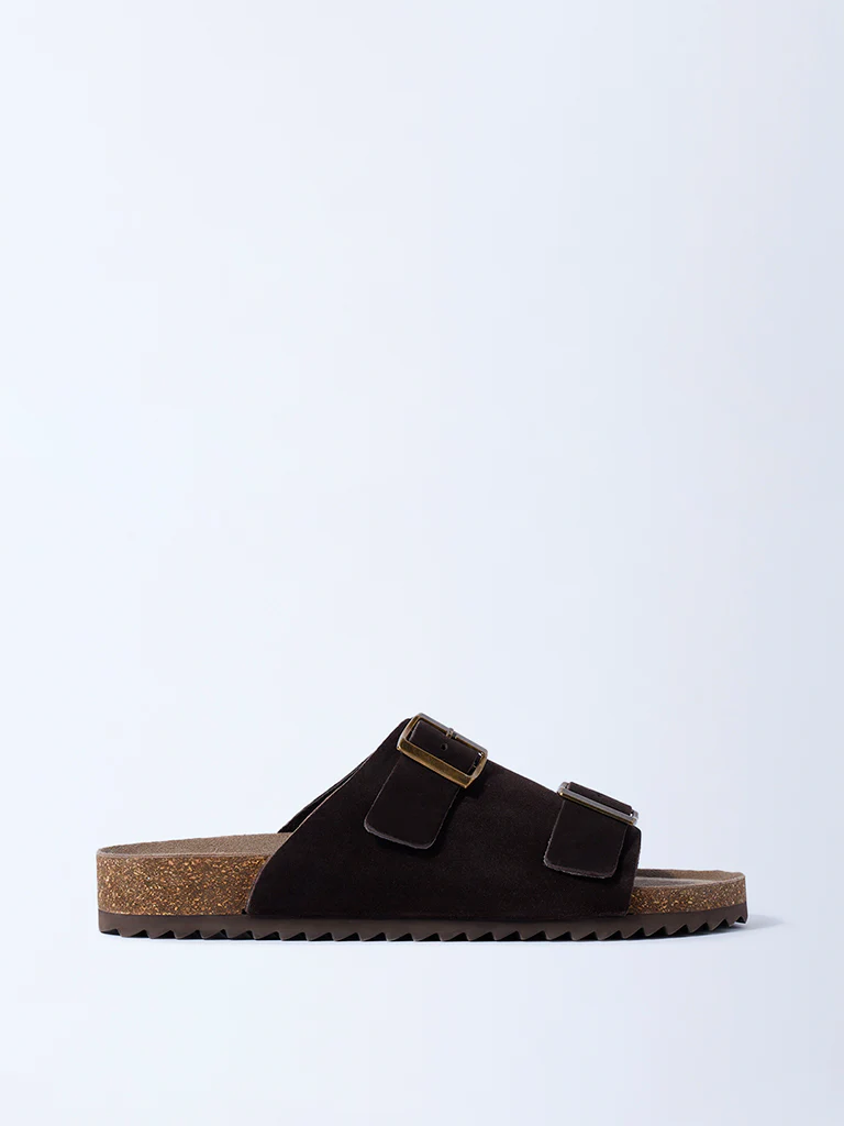 SOLEPLAY Brown Suede Buckle-Detail Leather Sandals