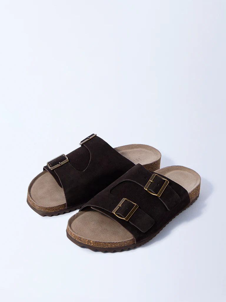 SOLEPLAY Brown Suede Buckle-Detail Leather Sandals - Image 2