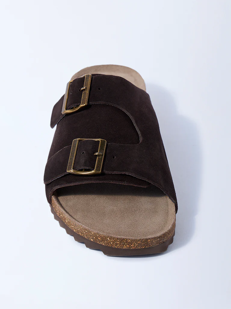 SOLEPLAY Brown Suede Buckle-Detail Leather Sandals - Image 3
