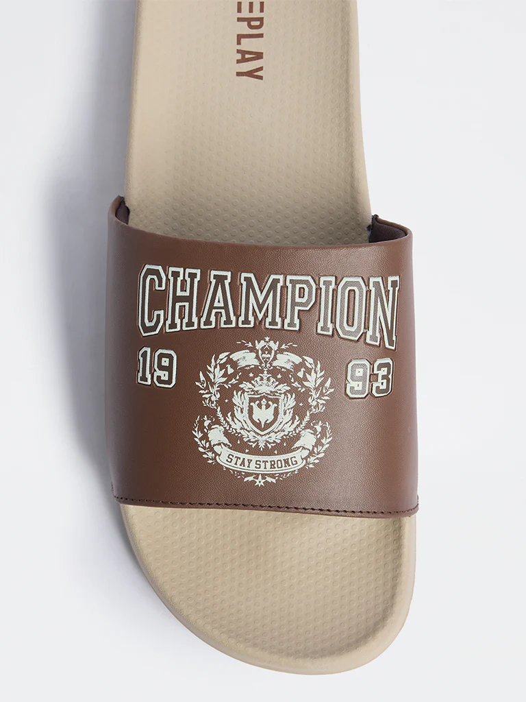 SOLEPLAY Brown Typographic Pool Slides - Image 3
