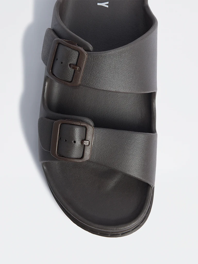 SOLEPLAY Dark Brown Buckle-Detailed Slip-On Sandals - Image 4