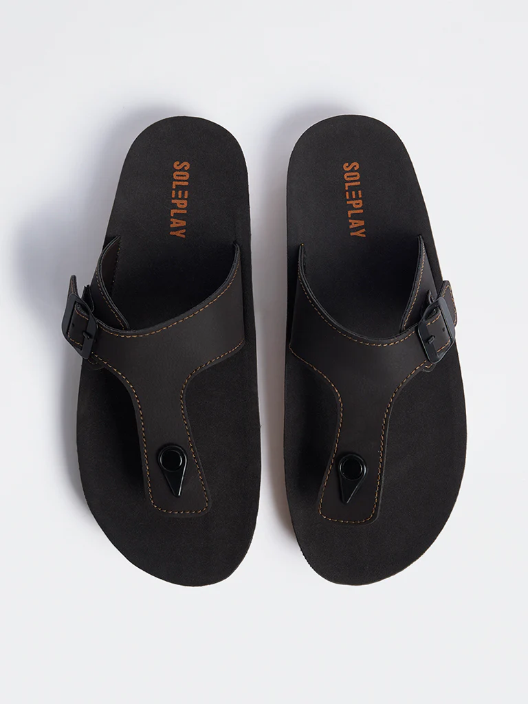 SOLEPLAY Dark Brown Buckle-Detailed Thong Strap Sandals - Image 3