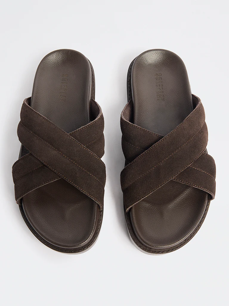 SOLEPLAY Dark Brown Criss-Cross Suede Sandals - Image 3