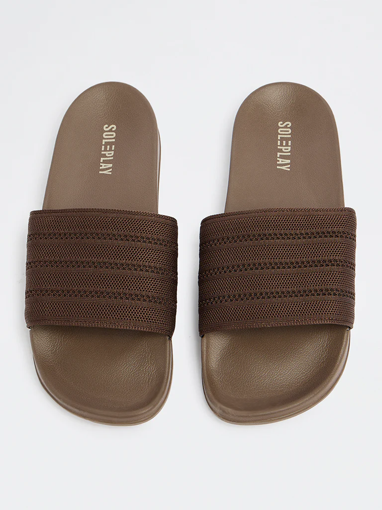 SOLEPLAY Dark Brown Knit-Textured Pool Slides - Image 2