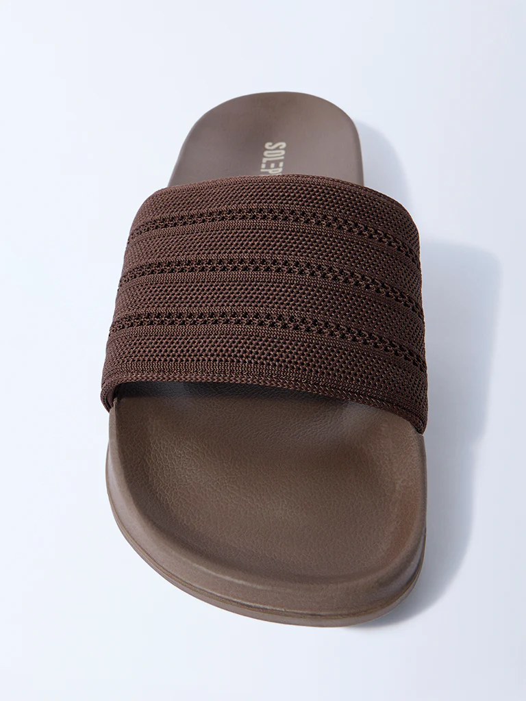 SOLEPLAY Dark Brown Knit-Textured Slides - Image 3