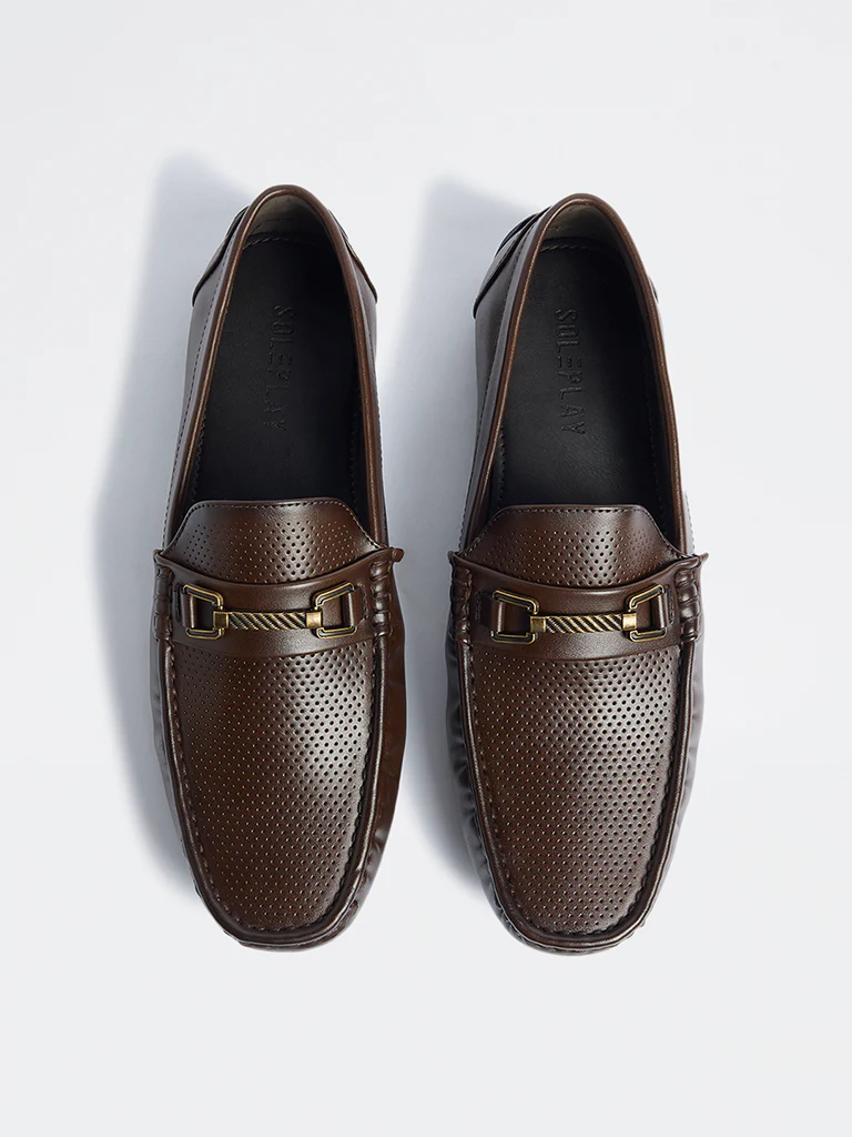 SOLEPLAY Dark Brown Perforated Penny Loafers - Image 3