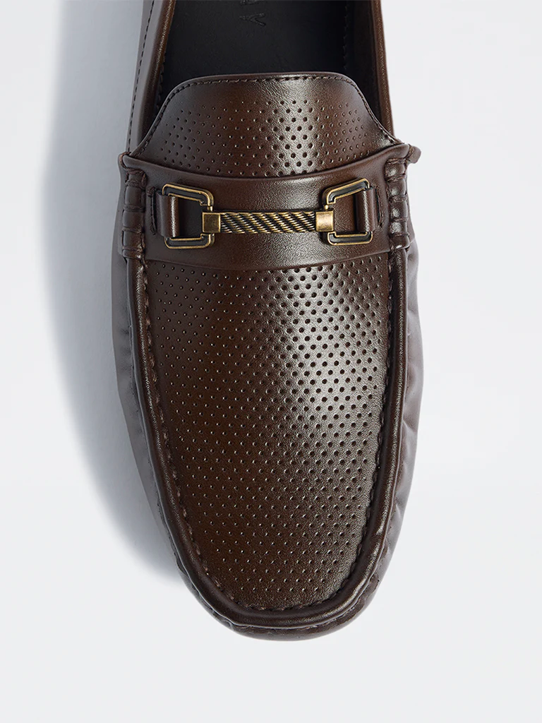 SOLEPLAY Dark Brown Perforated Penny Loafers - Image 4