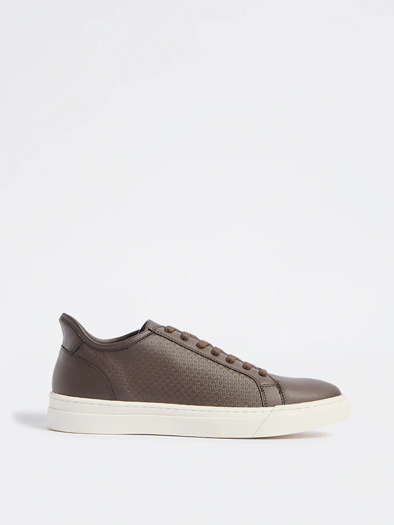 SOLEPLAY Dark Brown Self-Textured Lace-Up Sneakers - Image 2