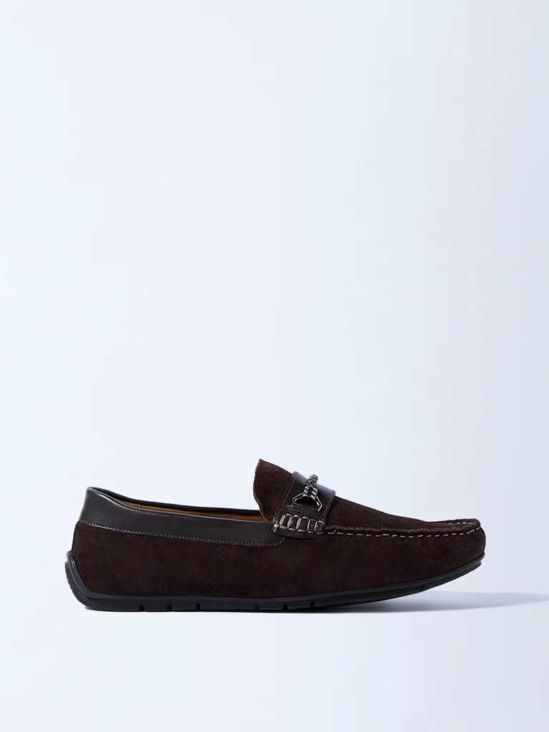 SOLEPLAY Dark Brown Suede Braided-Detail Leather Loafers - Image 2