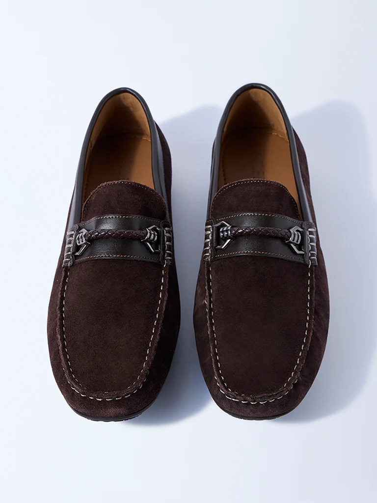 SOLEPLAY Dark Brown Suede Braided-Detail Leather Loafers - Image 3