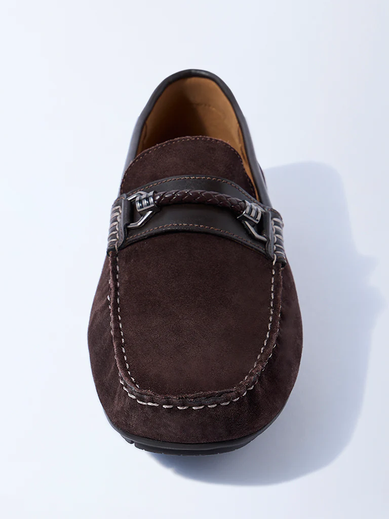 SOLEPLAY Dark Brown Suede Braided-Detail Leather Loafers - Image 4