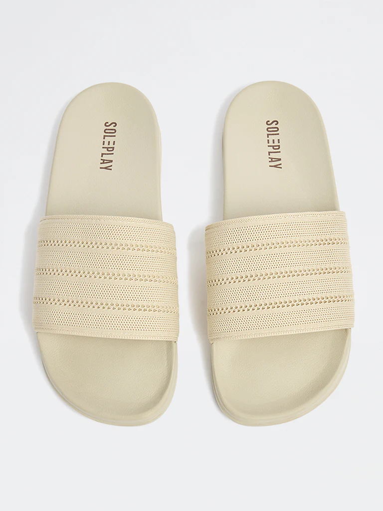 SOLEPLAY Ivory Knit-Textured Pool Slides - Image 2