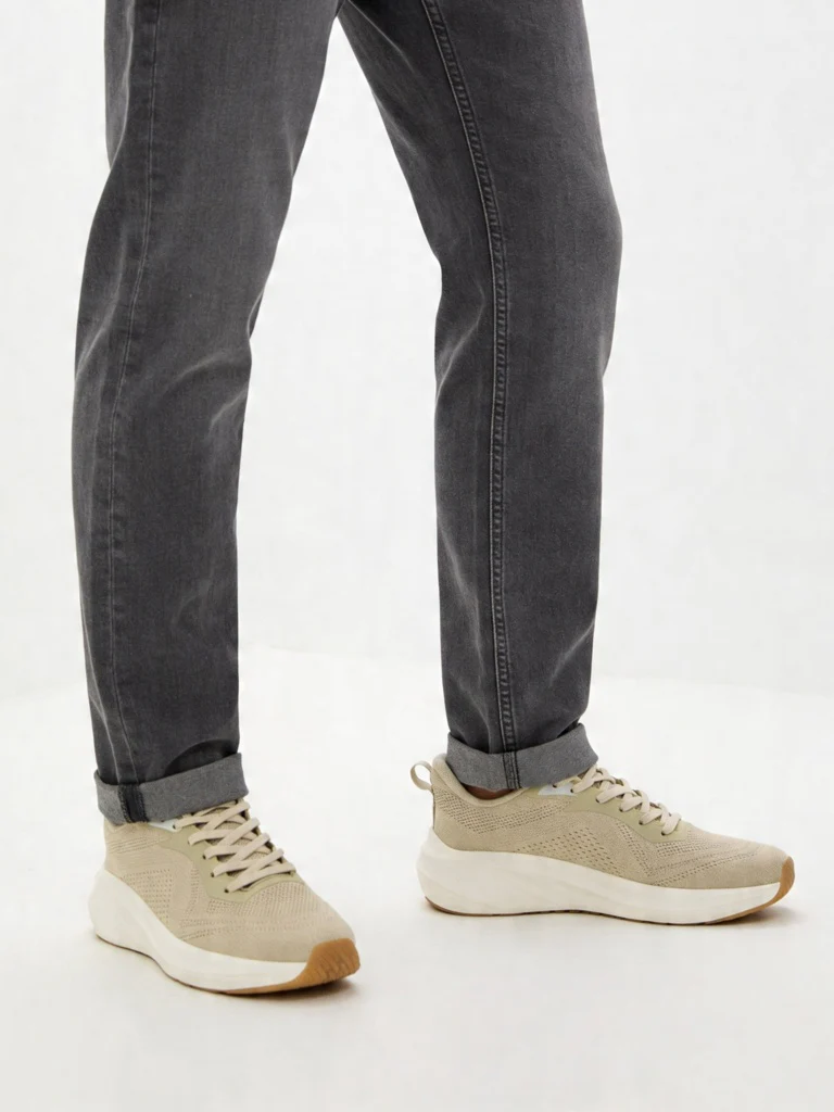 SOLEPLAY Light Beige Knit-Textured Lace-Up Sneakers