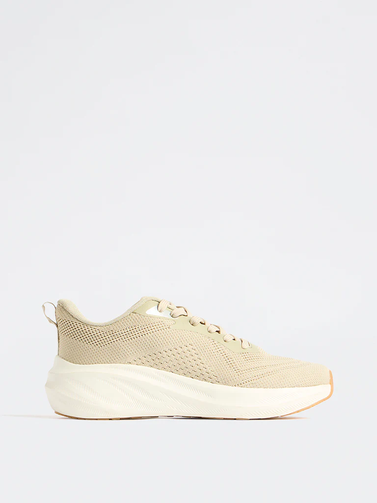 SOLEPLAY Light Beige Knit-Textured Lace-Up Sneakers - Image 2