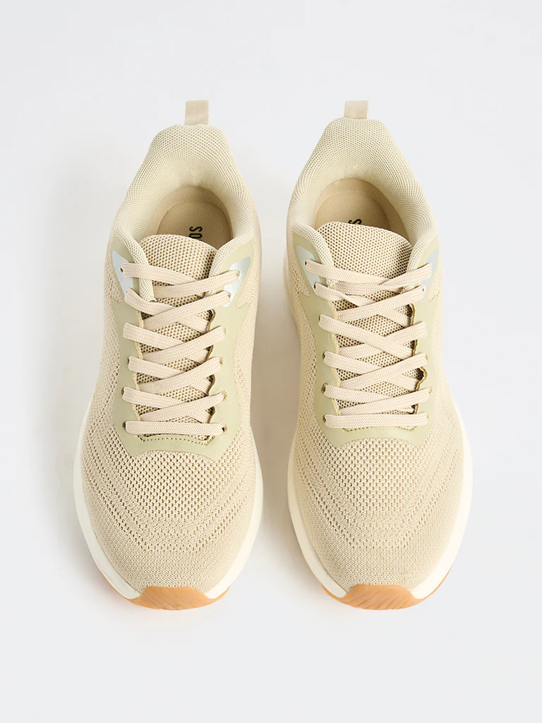SOLEPLAY Light Beige Knit-Textured Lace-Up Sneakers - Image 3