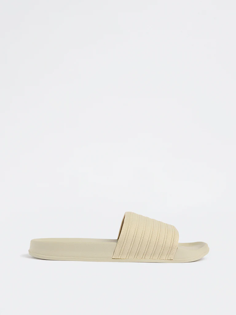 SOLEPLAY Light Taupe Knit-Textured Pool Slides - Image 2