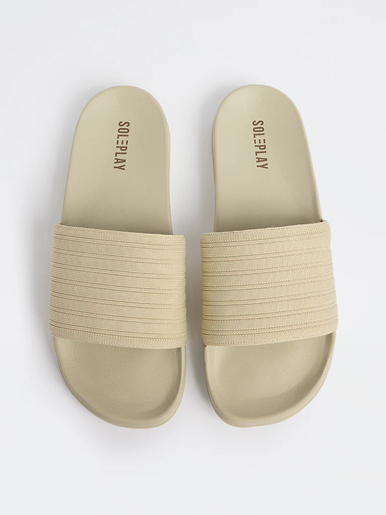SOLEPLAY Light Taupe Knit-Textured Pool Slides - Image 3