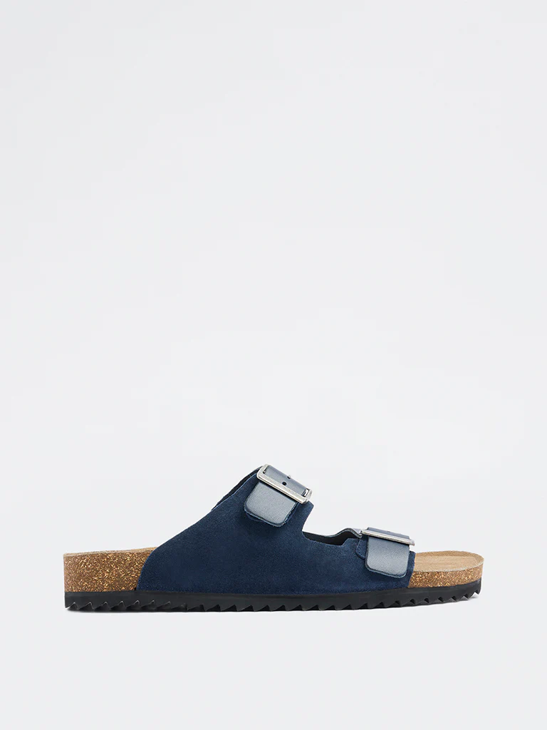 SOLEPLAY Navy Dual-Strap Slip-On Suede Leather Sandals - Image 2