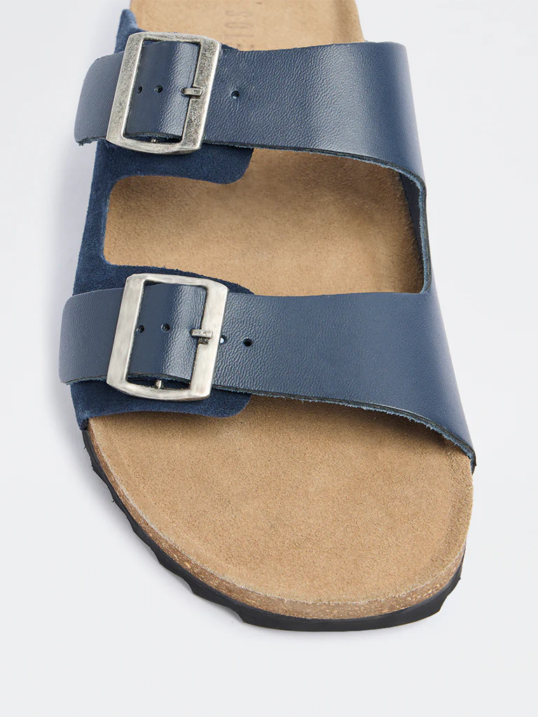 SOLEPLAY Navy Dual-Strap Slip-On Suede Leather Sandals - Image 4