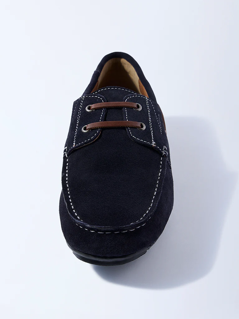 SOLEPLAY Navy Lace-Detailed Suede Loafers - Image 3